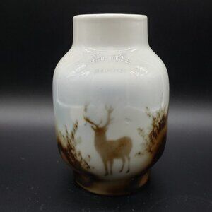 Vintage Highbank Porcelain Grey Brown Hand Painted Deer Tree Shrubs Vase